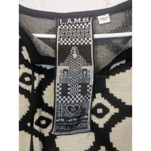 L.A.M.B Gwen Stefani Black & Cream Geometric WOOL poncho Size Medium - Picture 4 of 12
